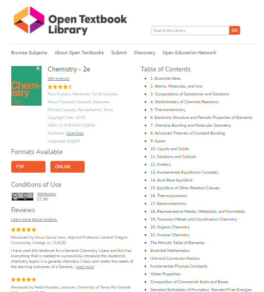 Screenshot of open textbook library textbook resource