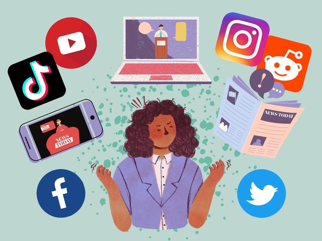 Decorative, person surrounded by social media icons