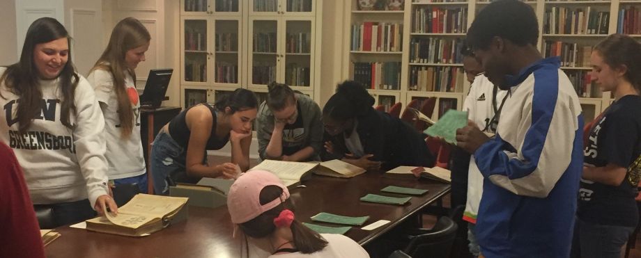 Students in UNCG special collections, Hodges Reading Room